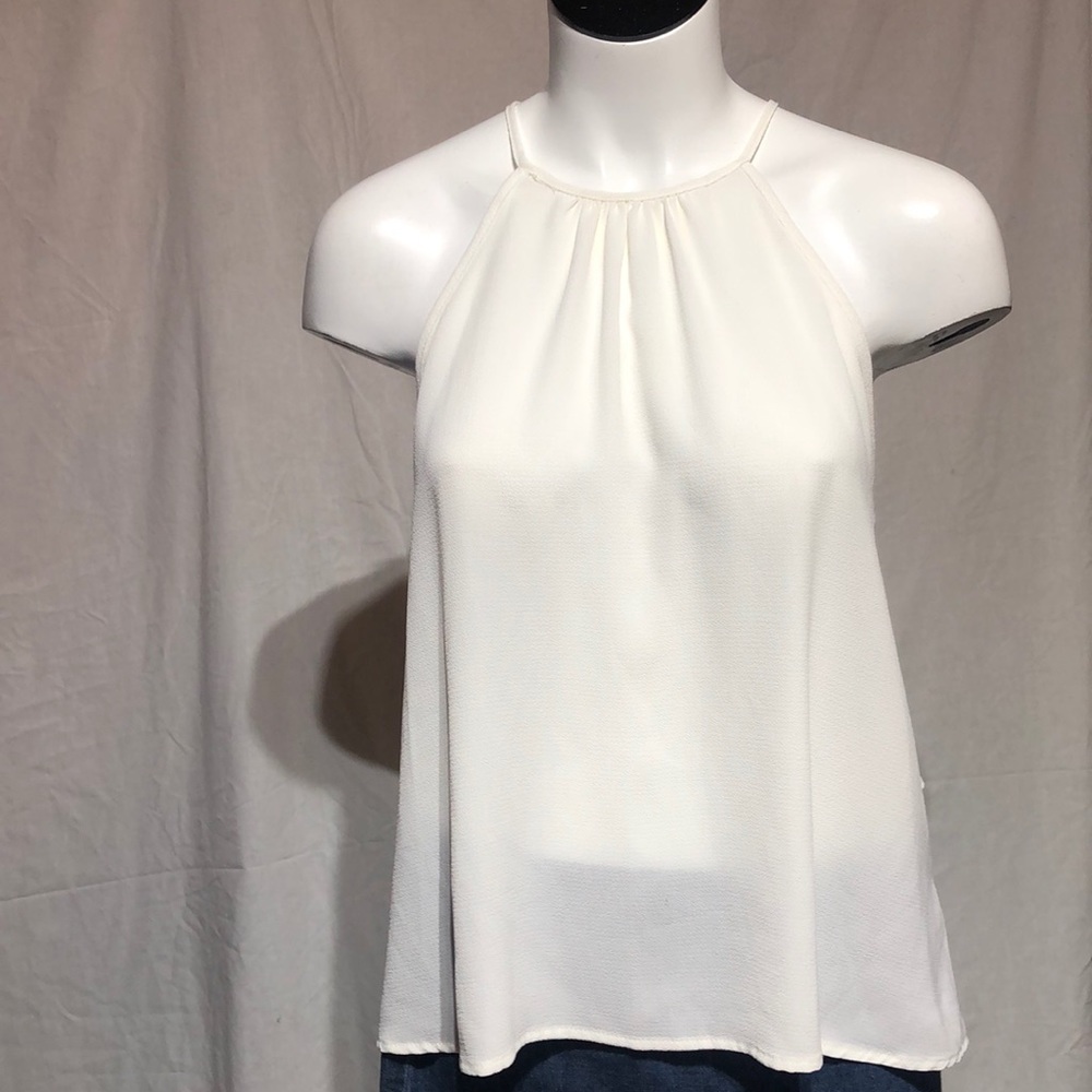 Cream polyester spandex dress Spaghetti strap high neck semi sheer tank top